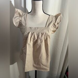 Cream linen tank top with flare sleeves